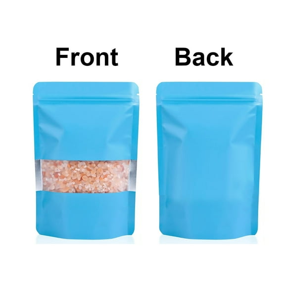 SJPACK 500Pcs Stand Up Mylar Foil Food Storage Bag Smell Proof Resealable Zip Seal Pouch Bags with Matte Window Blue 3.5"x5" (9x13cm)