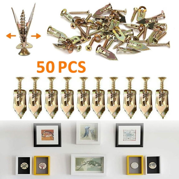 SJPACK 50PCS Self Drilling Drywall Anchors Screws Kit Hollow Wall Anchor Expansion