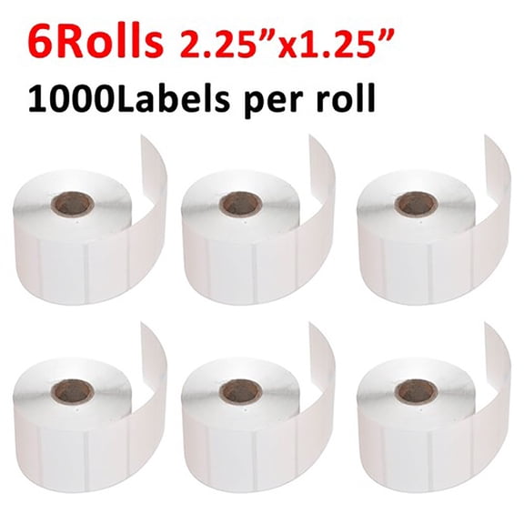 SJPACK 6 Rolls 2.25"x1.25" 1000/Roll Direct Thermal Shipping Labels Barcode Self-Adhesive SKU UPC Label for Zebra & Rollo