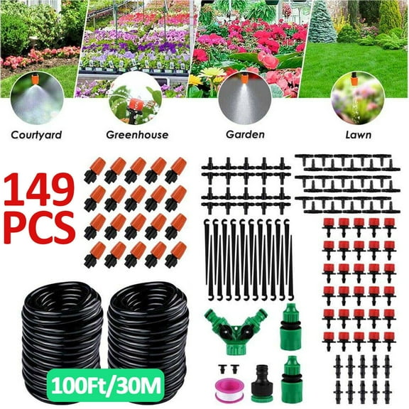 SJPACK Drip Irrigation System, 100FT/30M Drip Irrigation Hose+149PCS Garden Drip Irrigation System, DIY Automatic Drip Irrigation Kits