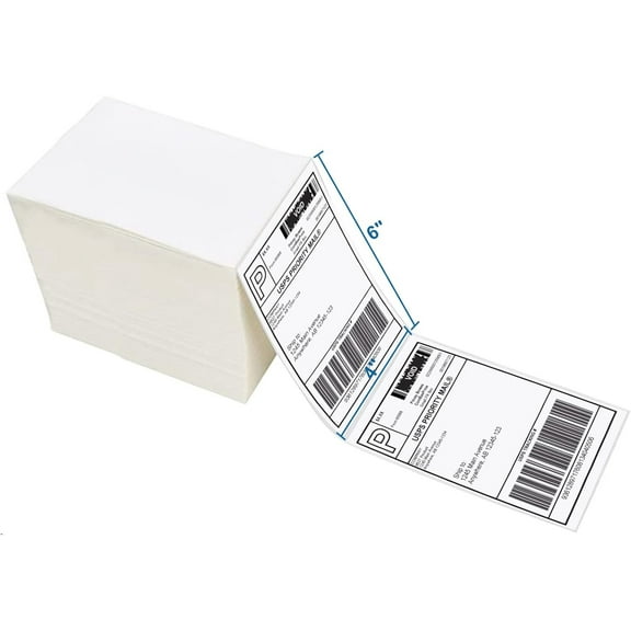 SJPACK Fanfold 4" x 6" Direct Thermal Labels, Shipping Labels with Perforated Line, (1 Stack- 500 Labels)