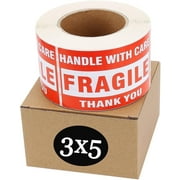 SJPACK Fragile Stickers 3'' x 5'' 1 Roll 500 Labels Fragile - Handle with Care - Thank You Shipping Labels Stickers (500 Labels/Roll)