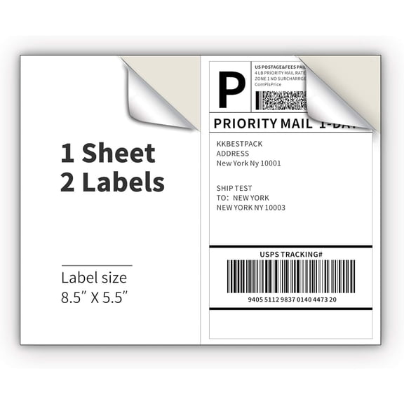 SJPACK Half Sheet Labels with Self Adhesive, 8.5 x 11 Inches Packaging Labels for Laser & Inkjet Printers, 50 Labels (25 Sheets)