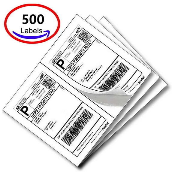 SJPACK Half Sheet Self Adhesive Shipping Labels for Laser & Inkjet Printers, 8.5 x 5.5 Inches, White, Pack of 500 Labels