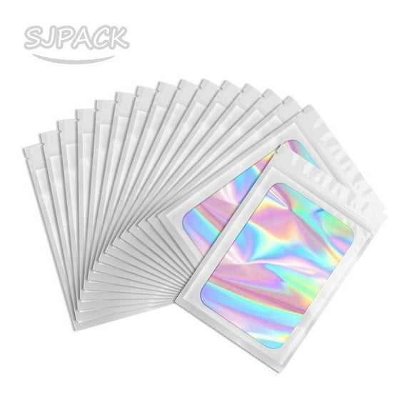 SJPACK Holographic Resealable Bags, 3.1x5.1 inch Packaging Foil Pouch ,300 Pack Mylar Food Storage Bag for Candy Jewelry Bracelet Party Favor Food Storage Sample Supplies