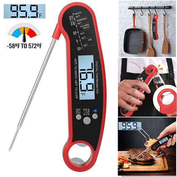 SJPACK Instant Read Digital Meat Thermometer Fast for Kitchen Food Cooking BBQ Grilling -58F to 572F Red