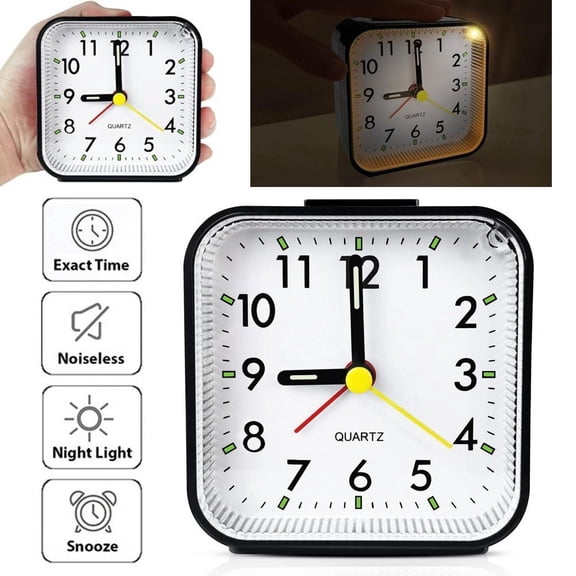 SJPACK LED Desk Alarm Clock Nightlight Snooze Quiet Non Ticking Battery Powered for Travel Bedroom Black