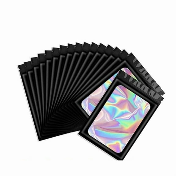 SJPACK Mylar Holographic Bags, 100 Pack Seal Resealable Odor Proof Bags Smell Proof Bags for Spice, Food, Cookies, Sweets Packaging (Black 3.1"*5.1")