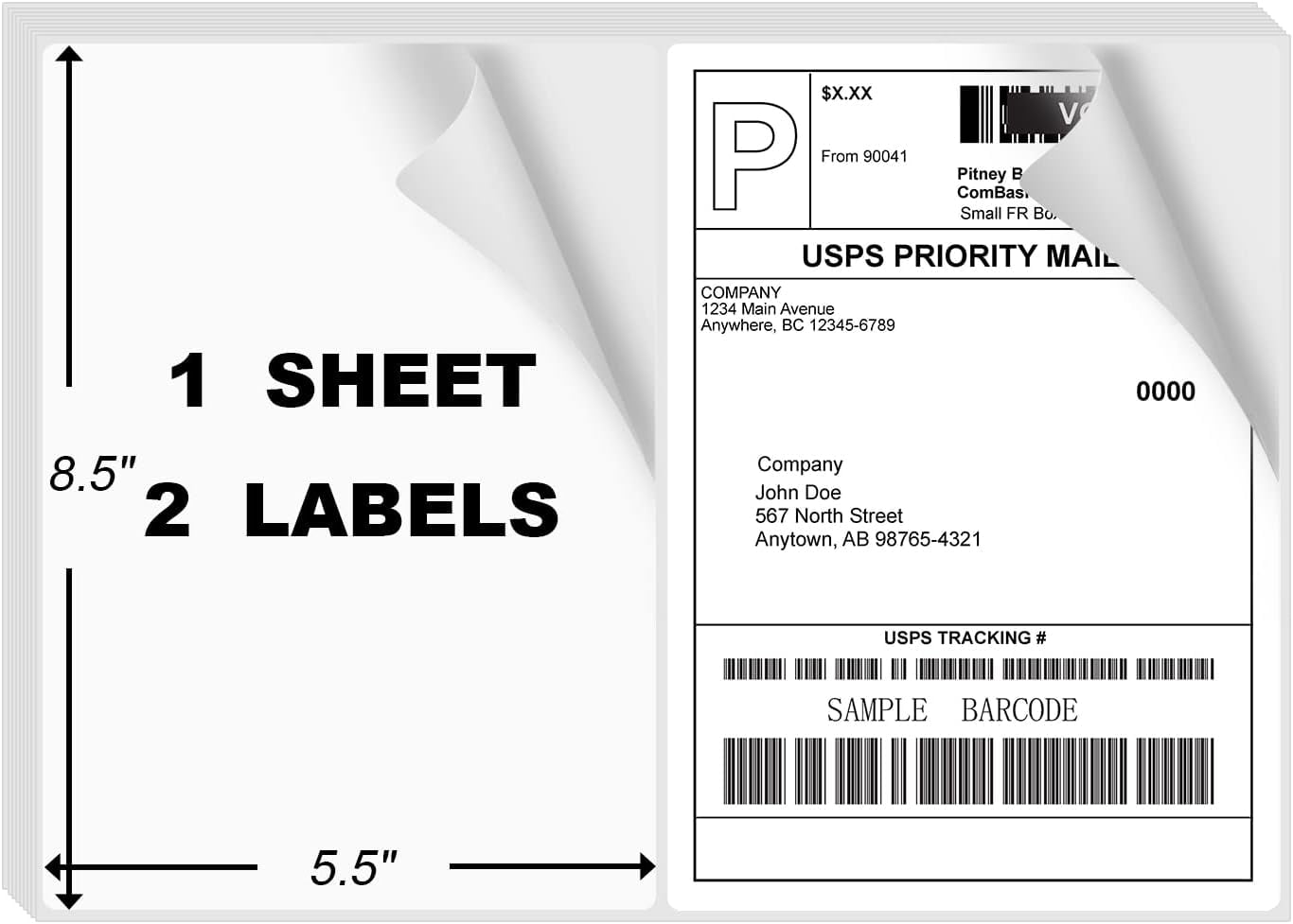 SJPACK Shipping Labels with Rounded Corner, 8.5 x 5.5 inches Half Sheet Self Adhesive Shipping Address Labels for Laser & Inkjet Printer, 50 Labels