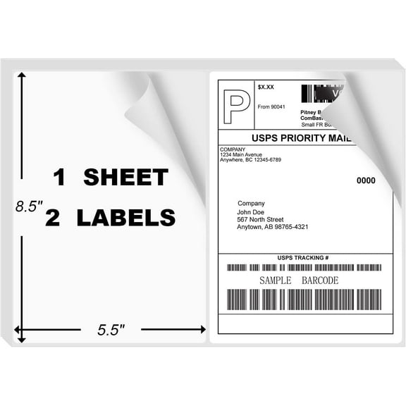 SJPACK Shipping Labels with Rounded Corner, 8.5 x 5.5 inches Half Sheet Self Adhesive Shipping Address Labels for Laser & Inkjet Printer, 50 Labels