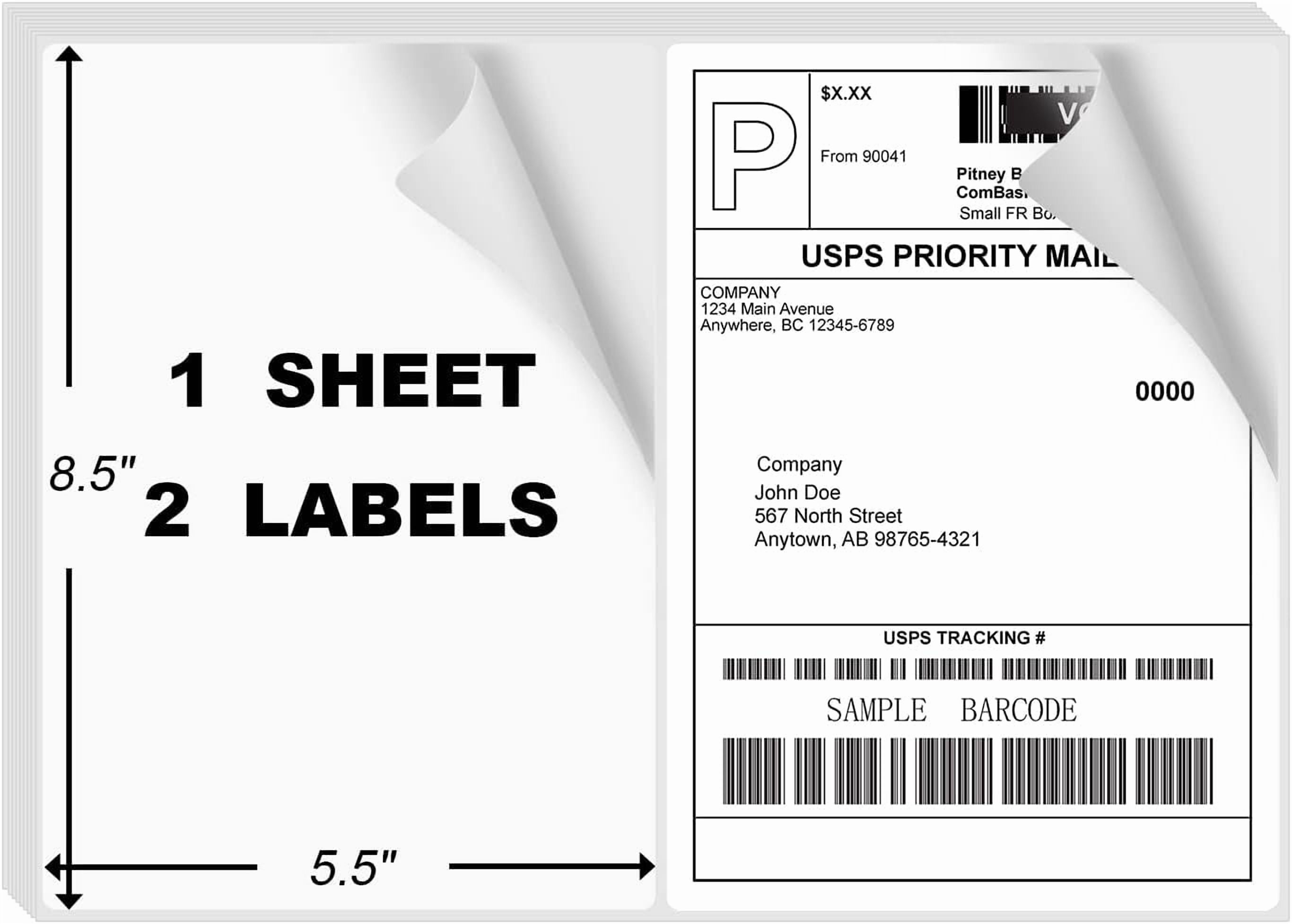 SJPACK Shipping Labels with Rounded Corners, 8.5 x 5.5 in, Self ...