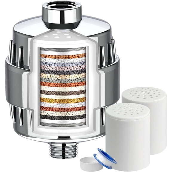 SJPACK Shower Head Filter with 2 Replaceable Filter, 20 Stage Filtration Hard Water Filter to Remove Chlorine and Harmful Substance