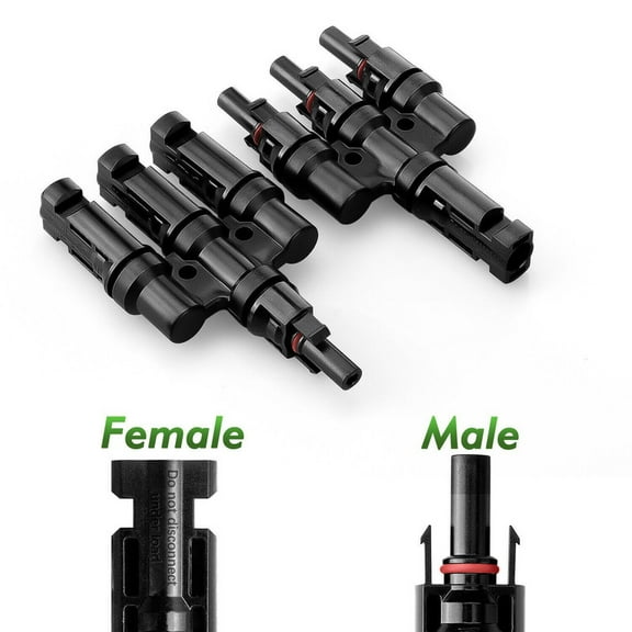 SJPACK T Branch Solar Panel Cable Photovoltaic Connector Male to Female Connectors Waterproof (1 Pair T3 Connectors)