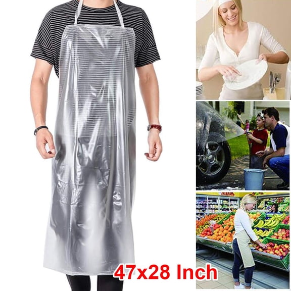 SJPACK Unisex 47"x28" Transparent PVC Waterproof Apron Vinyl Kitchen Cooking BBQ Drawing Cleaning Apron