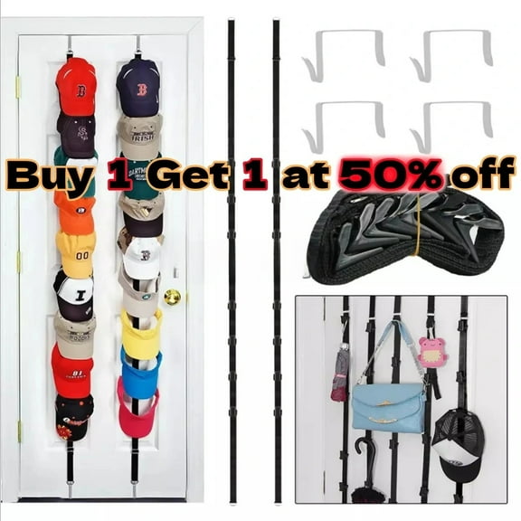 SJPACK Upgraded Baseball Cap Hat Rack ,Multifunctional Wall Door Hanger Holder Storage Organizer 16 Hooks,Space Saving for Door, Bedroom, Closet