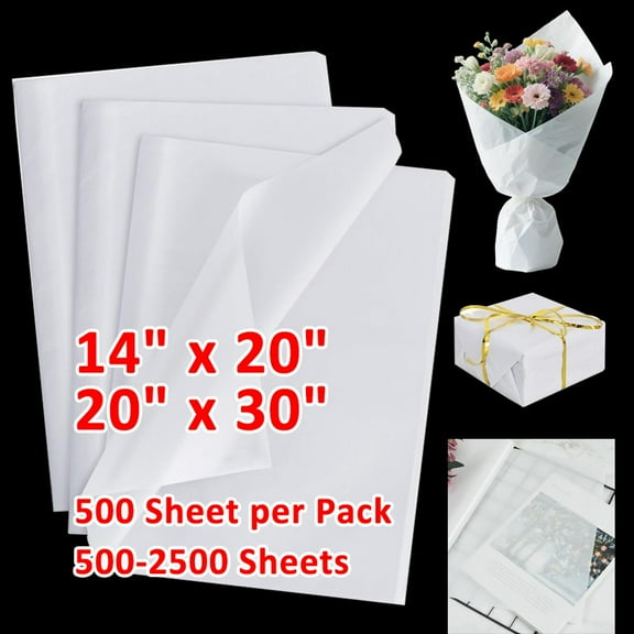 SJPACK White Tissue Paper For Gift Bags, 500 Sheets 14" x 20" White Tissue Paper Bulk For Packing Wrapping Cushioning Void Fill