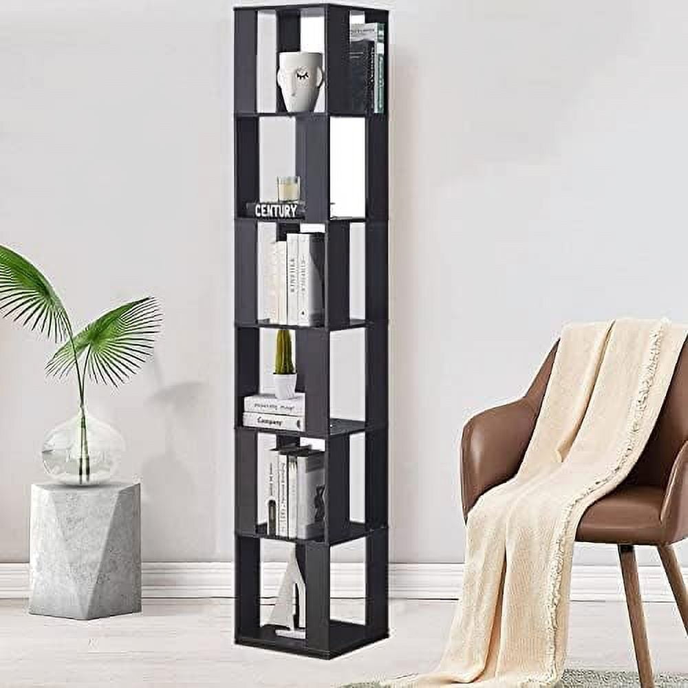 SJUIONG Rotating Bookshelf 6 Tier Floor Standing Revolving Bookcase