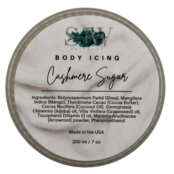 SJW Luxe Collections Cashmere Sugar Body Butter - Moisturizing Shea, Mango and Cocoa Butter Body Butter, 7 Ounce