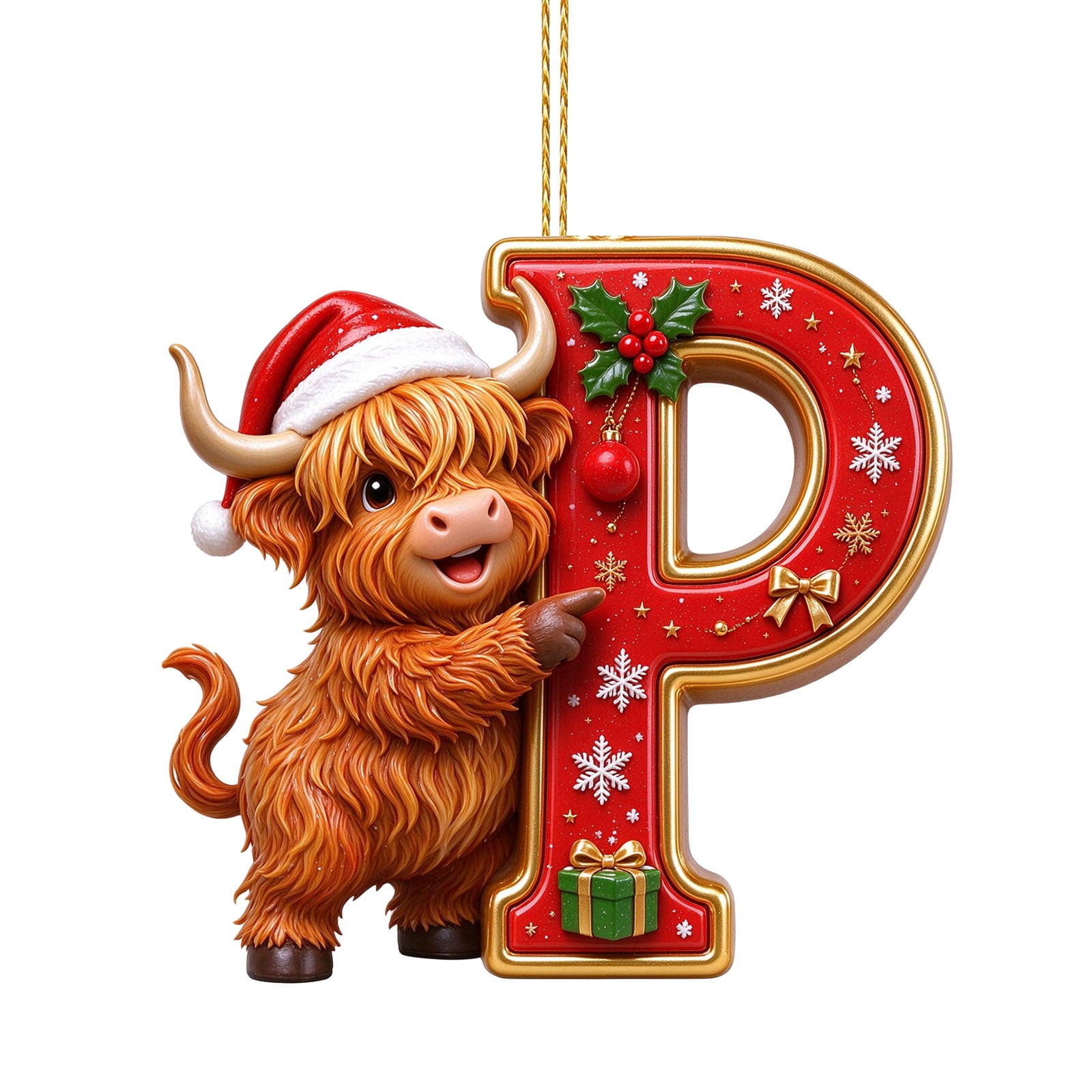 SJXHJH Christmas Highland Cow Letter Ornament, Santa Hat Highland Cow ...