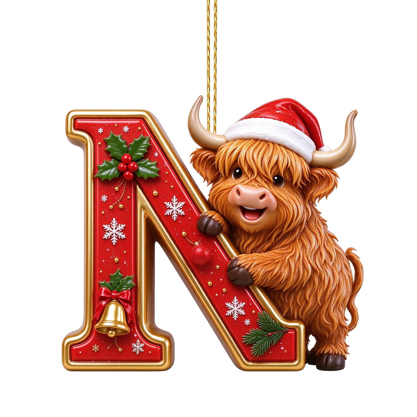 SJXHJH Christmas Highland Cow Letter Ornament, Santa Hat Highland Cow ...
