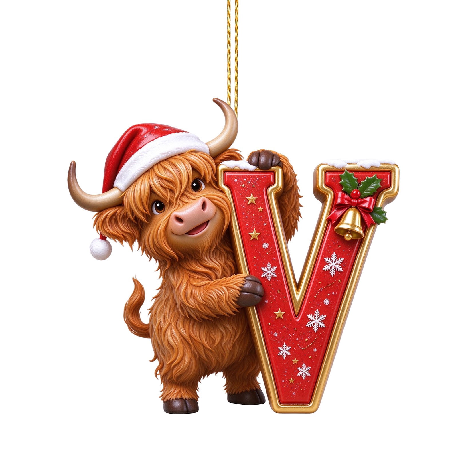 SJXHJH Christmas Highland Cow Letter Ornament, Santa Hat Highland Cow ...