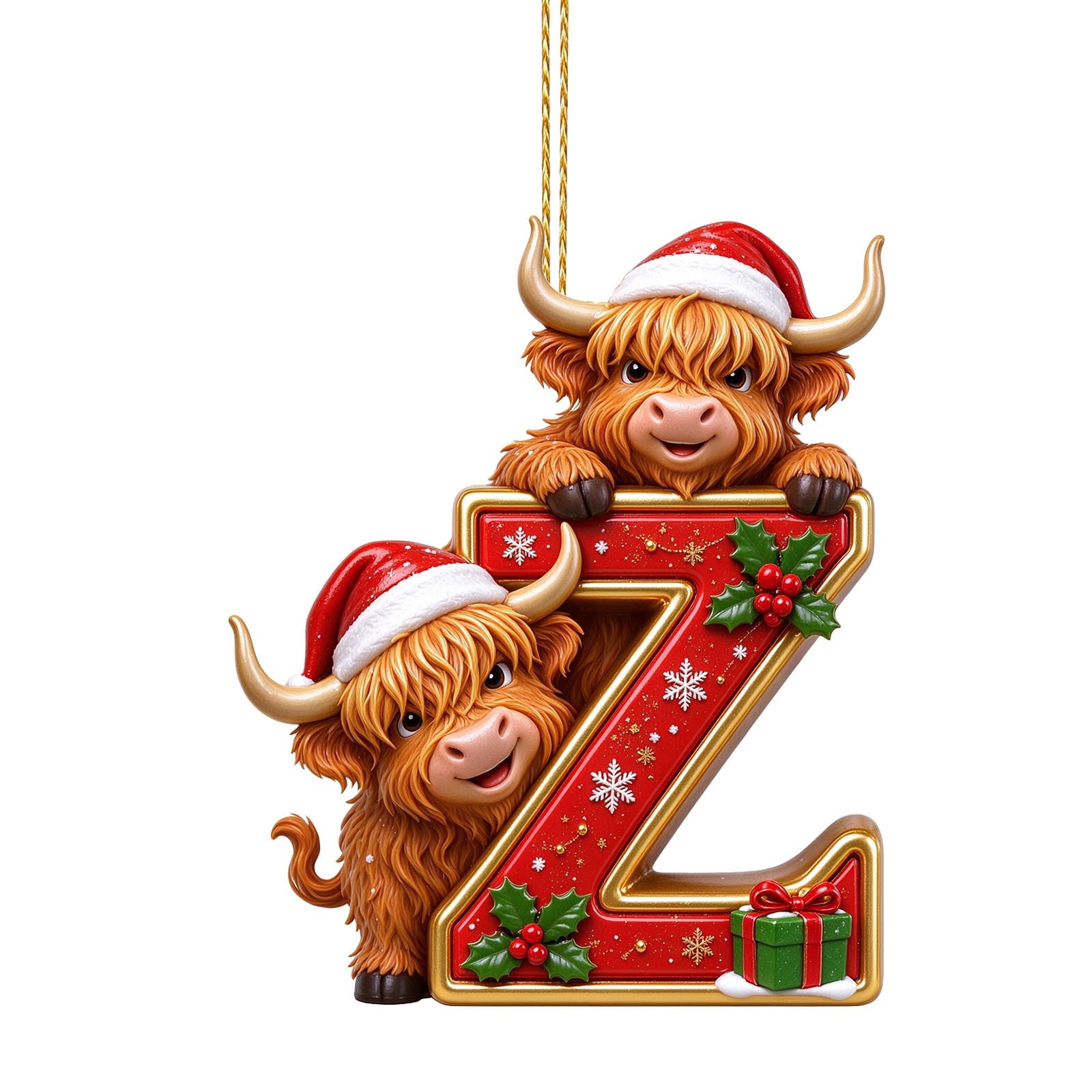 SJXHJH Christmas Highland Cow Letter Ornament, Santa Hat Highland Cow ...