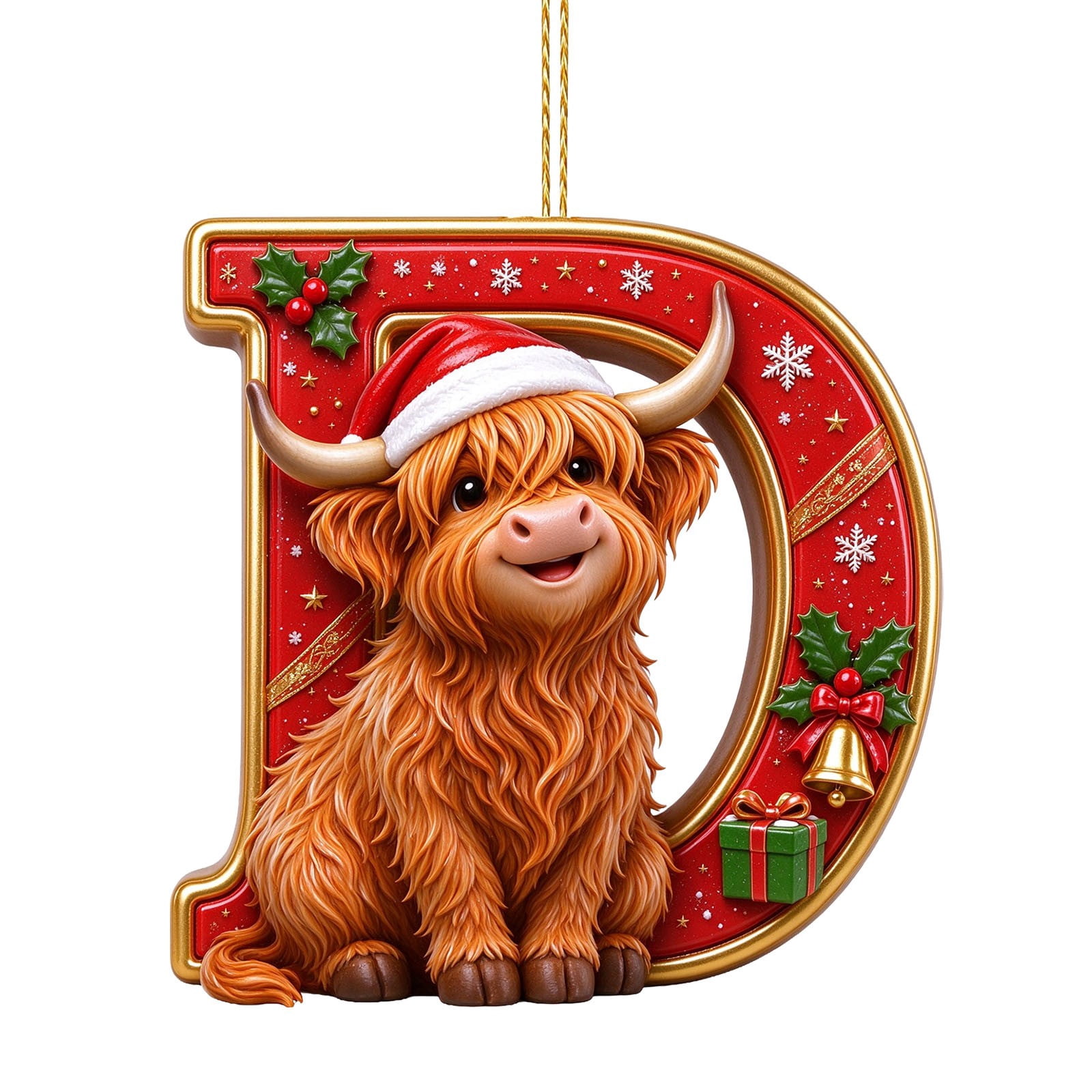 SJXHJH Christmas Highland Cow Letter Ornament, Santa Hat Highland Cow ...
