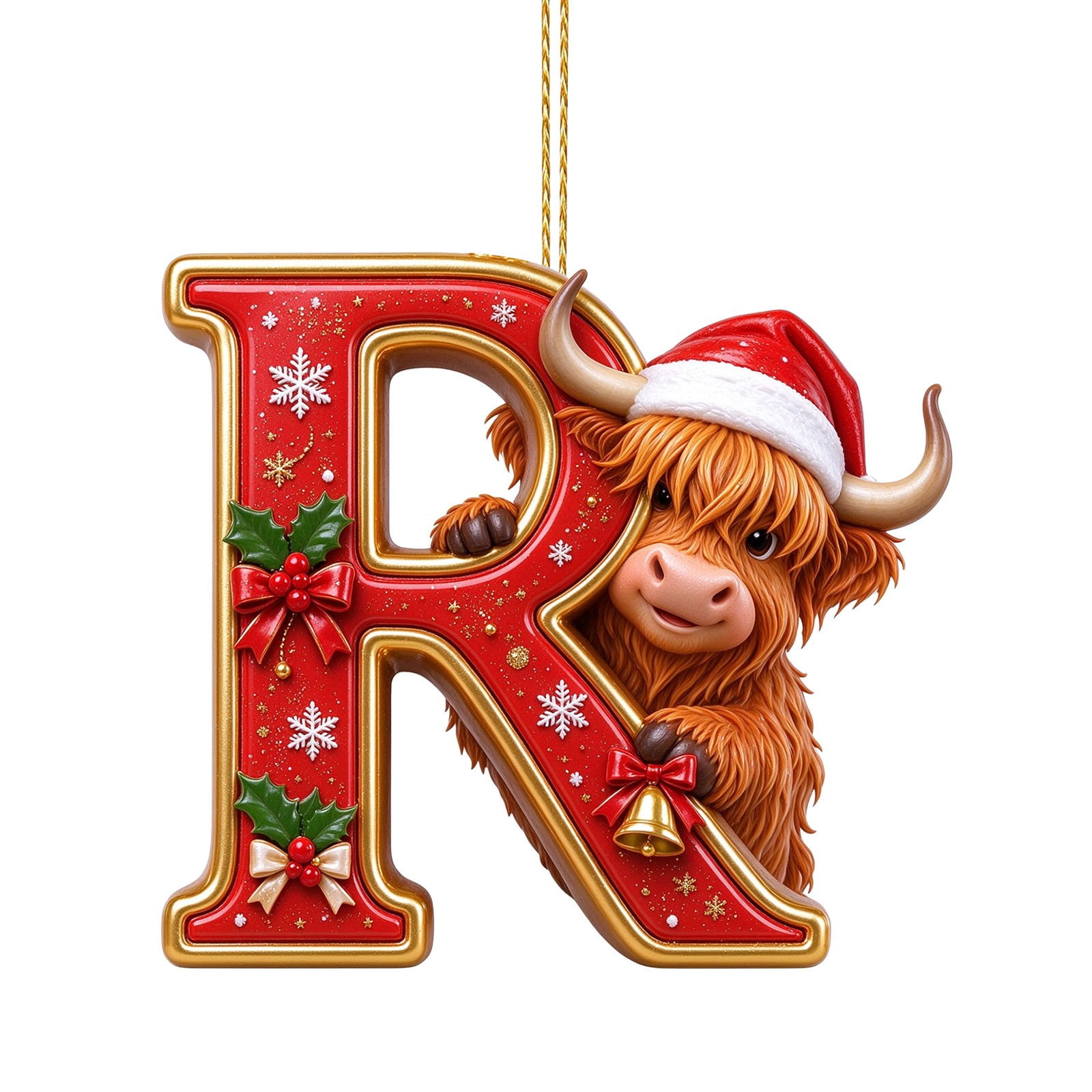 SJXHJH Christmas Highland Cow Letter Ornament, Santa Hat Highland Cow ...