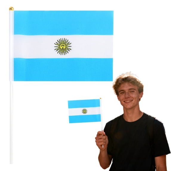 SJYYTT 1Pc Argentina Hand Held Flags for Soccer Decorations 2026,Argentinian Small Stick Flags with 11.8" Poles for National Day Sports Events Party Celebration Decor 11.81"X8.27"