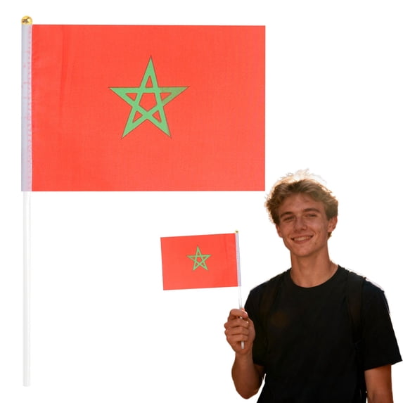 SJYYTT 1Pc Morocco Hand Held Flags for Soccer Decorations 2026,Moroccan Small Stick Flags with 11.8" Poles for National Day Sports Events Party Celebration Decor 11.81"X8.27"