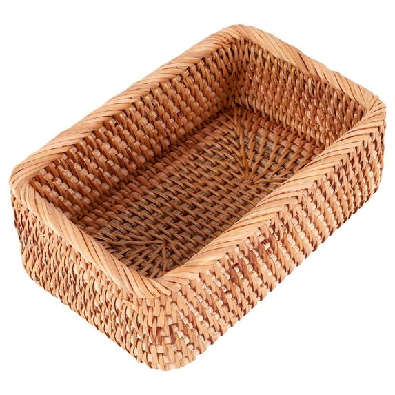 SJYYTT 1Pc Rectangular Rattan Storage Baskets,Bulk Shallow Wicker Baskets for Decor,Handmade Woven Bread Baskets for Organizing,For Kitchen, Small Objects Container Serving Basket ^9.84"*6.69"*3.15"