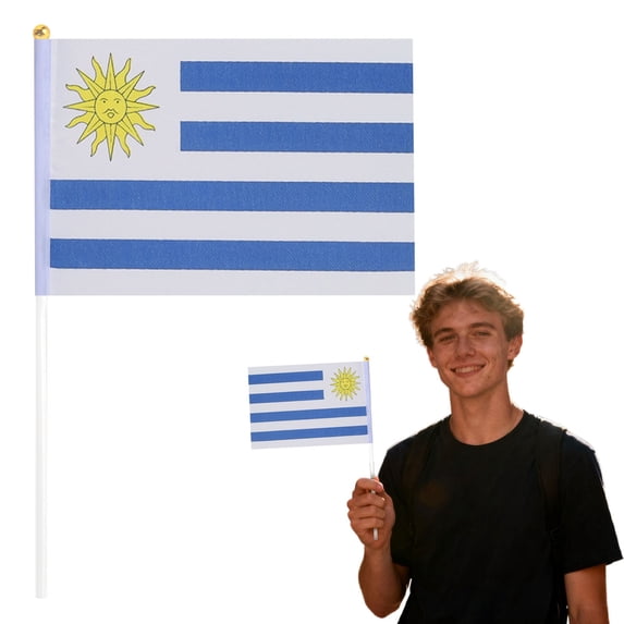 SJYYTT 1Pc Uruguay Hand Held Flags for Soccer Decorations 2026,Uruguayan Small Stick Flags with 11.8" Poles for National Day Sports Events Party Celebration Decor 11.81"X8.27"