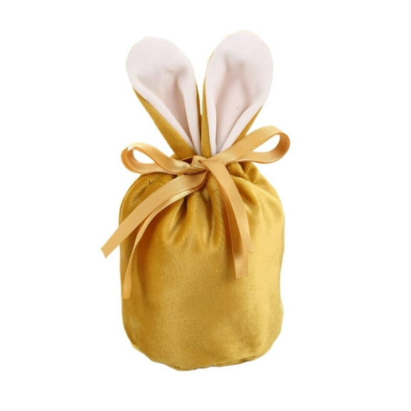SJYYTT Easter Bunny Gift Bags with Drawstring Rabbit Ear Velvet Bag Easter Bunny Candy Treat Bag Bunny Party Favors Easter Egg Hunt Prizes for Baby Basket Stuffers Easter Gifts Bags Easter Bunny Ear