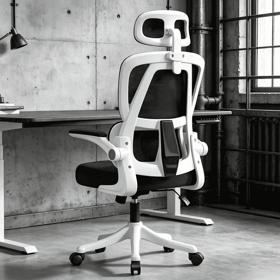 SJZNOI Adjustable High Back Mesh Gaming Chair, Ergonomic Swivel Rolling Office Chair, Flipable Armrests, Custom Headrest & Lumbar Support Comfort Desk Chair(Black and White)