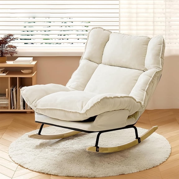 SJZNOI Comfy Upholstered Rocking Glider Chair, Adjustable High Backrest & Spacious Seat Design, Versatile Accent Chair for Bedroom and Living Room Daily Relaxation (Beige)