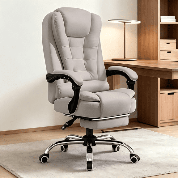 SJZNOI Multi-functional Ergonomic Executive Office Chair, Oversized PU Leather Construction with Steel Base, Adjustable Height, Extendable Footrest and Armrests, 360 Degree Swivel Work Chair(Grey)