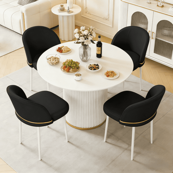 SJZNOI Swivel Dining Chairs Set of 4, ModernUpholstered Fabric Dining Chair with Metal Legs, CurvedBackrest for Living Room Restaurant, Black
