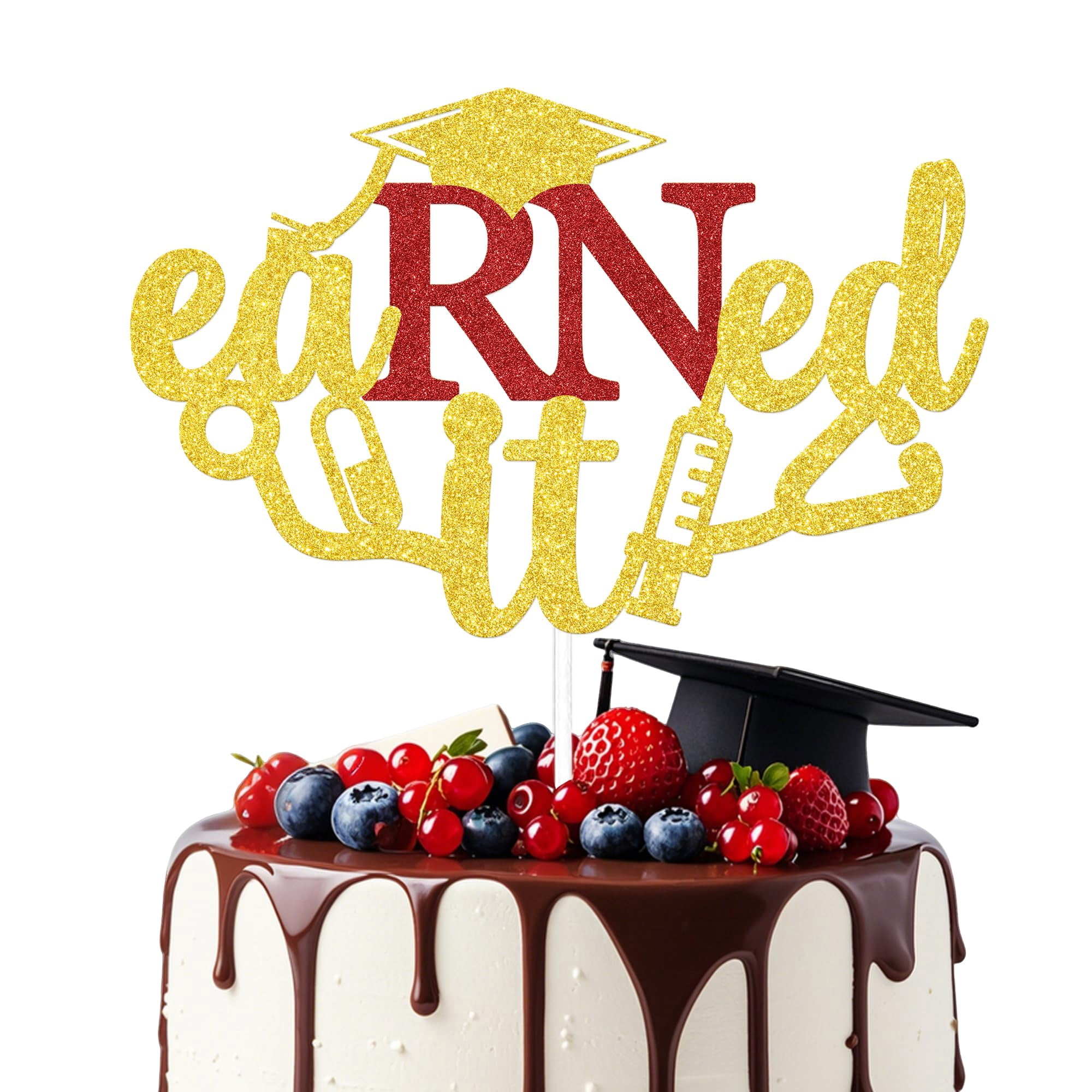I Survived Nursing School Cake Topper - Gold Glitter Graduation Decor For Nurse, Class Of 2025 Party