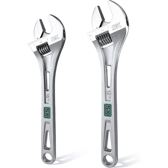 SK 2-Piece Adjustable Wrench Set, 10-Inch, 12-Inch, Cr-V Steel, SAE & Metric Scales