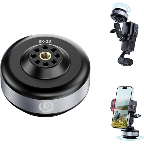 SK-23 Electric Camera Suction Cup Mount with 1/4" Screw Hole for GoPro Hero 13/12/11/10/9, X5/X4, DJI Osmo Pocket 3/2 Action 5 Pro/4, and Most Small Camera/Action Camera/Phone