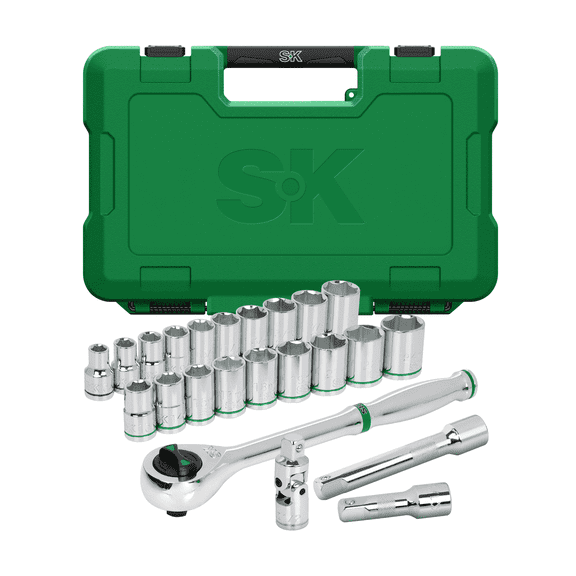 SK 1/2" Green Finish Mechanic Tool Set, 23 Piece, 23 Pack