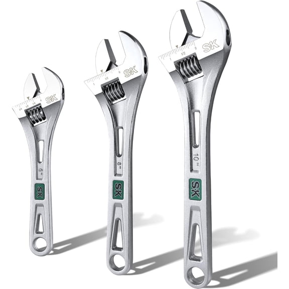 SK 3-Piece Adjustable Wrench Set, 6-Inch, 8-Inch, 10-Inch, Cr-V Steel, SAE & Metric Scales