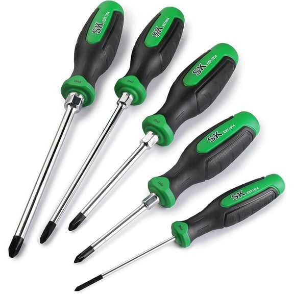 SK 5-Piece Phillips Screwdriver Set, Magnetic Screwdriver Set, S2 Steel, SureGrip Handle