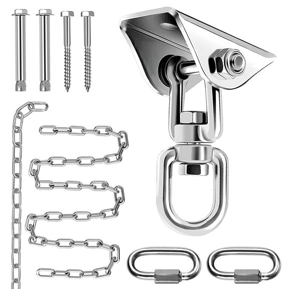 SK CHUMRA Premium Hammock Hanging Kit -1600lbs Capacity, 60" Chain & 360° Hooks, Permanent Color - Ideal for Ceilings, Chandeliers, Acrylic Bubble Chairs & Durable for Indoor/Outdoor Use (Silver)