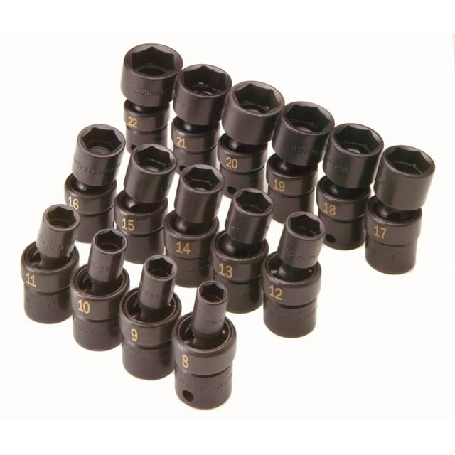 SK Hand Tool 33350 15-Piece 3/8 in. Drive 6-Point Swivel Metric Impact Socket Set