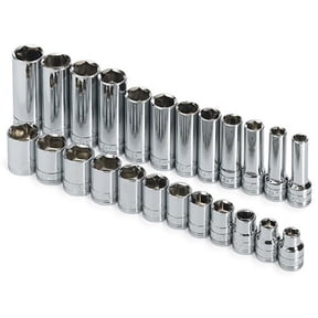SK Hand Tool 89024 3/8" Dr 6 Pt STD, Dp & Ex-Lg Dp Met Socket Set, 24Pc