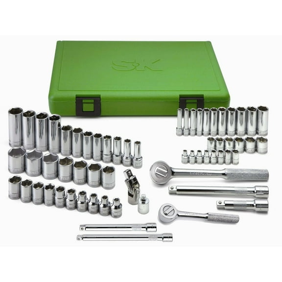 SK Hand Tool 94562 62-Piece 6-Point 3/8 in. and 1/4 in. Drive Standard and Deep Socket Set
