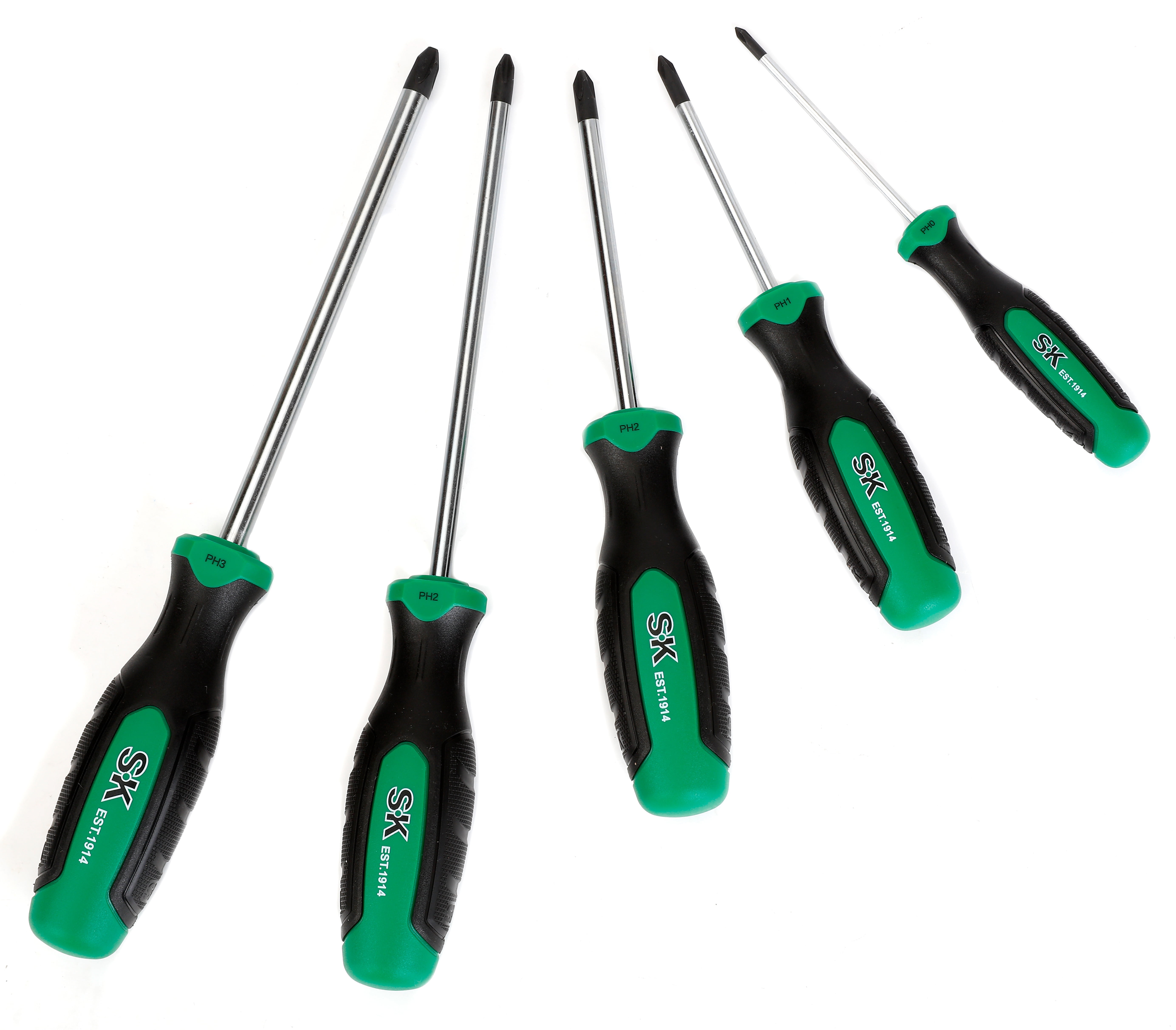 SK Hand Tools SK01332 5 Piece Steel Phillips Screwdriver Set with Comfort Grip Plastic Handle