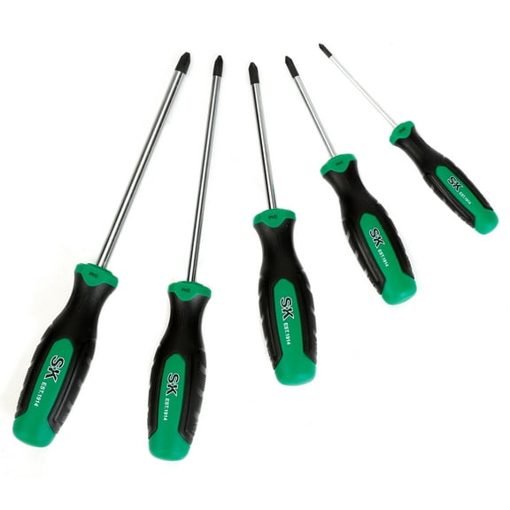 SK Hand Tools SK01332 5 Piece Steel Phillips Screwdriver Set with Comfort Grip Plastic Handle