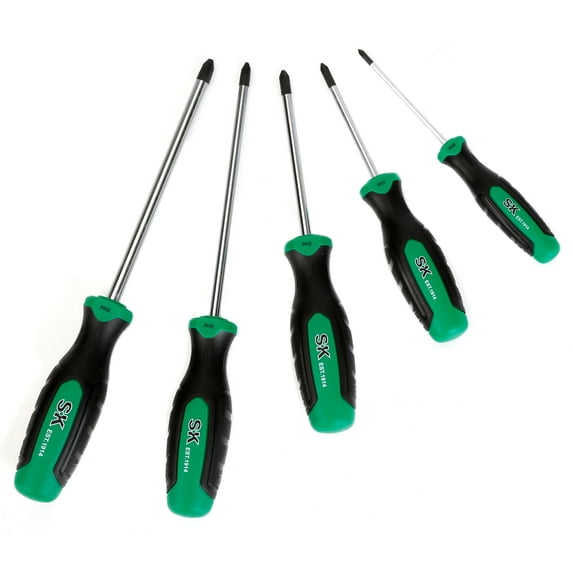SK Hand Tools SK01332 5 Piece Steel Phillips Screwdriver Set with Comfort Grip Plastic Handle